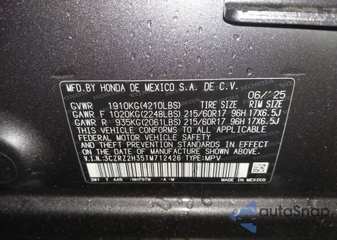 2026 Honda Hr-V Awd Lx z USA, uszkodzony, nr VIN 3CZRZ2H35TM712426